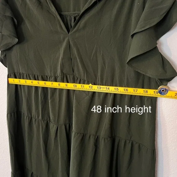 Umgee XL Olive Green Maxi Dress Ruffle Short Sleeve Tiered Casual Boho Flowy - Picture 5 of 7